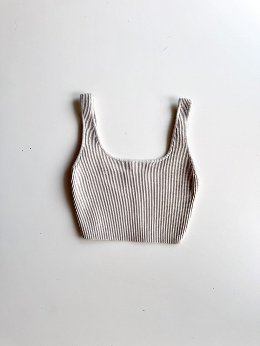 Aritzia BABATON Beige Sculpt Knit Ribbed Cropped Square Neck Tank, Size 2XS